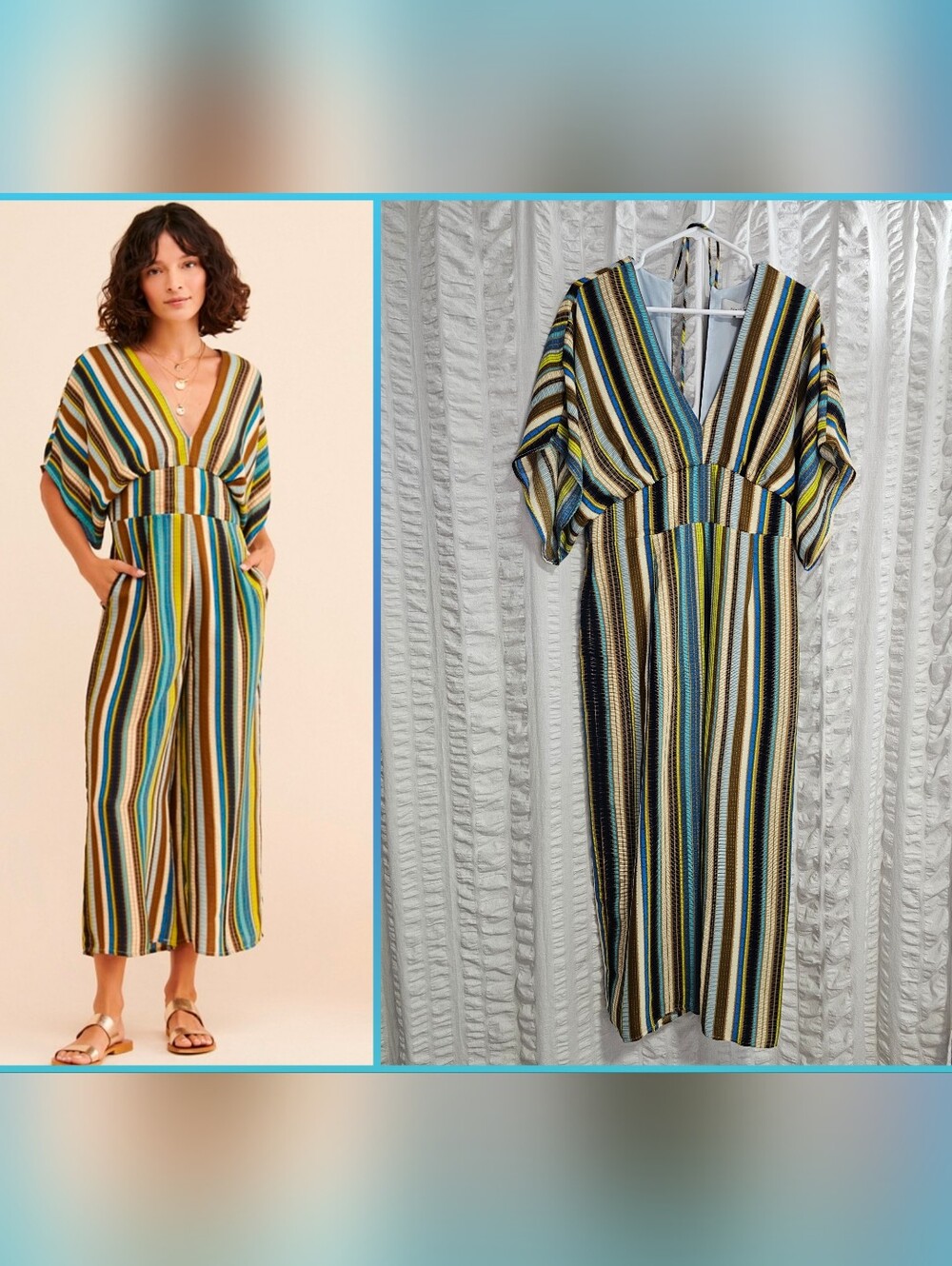Adelyn Rae Boho Wide Leg Festival Kimono Sleeve Drapey Deep V-neck Jumper Large